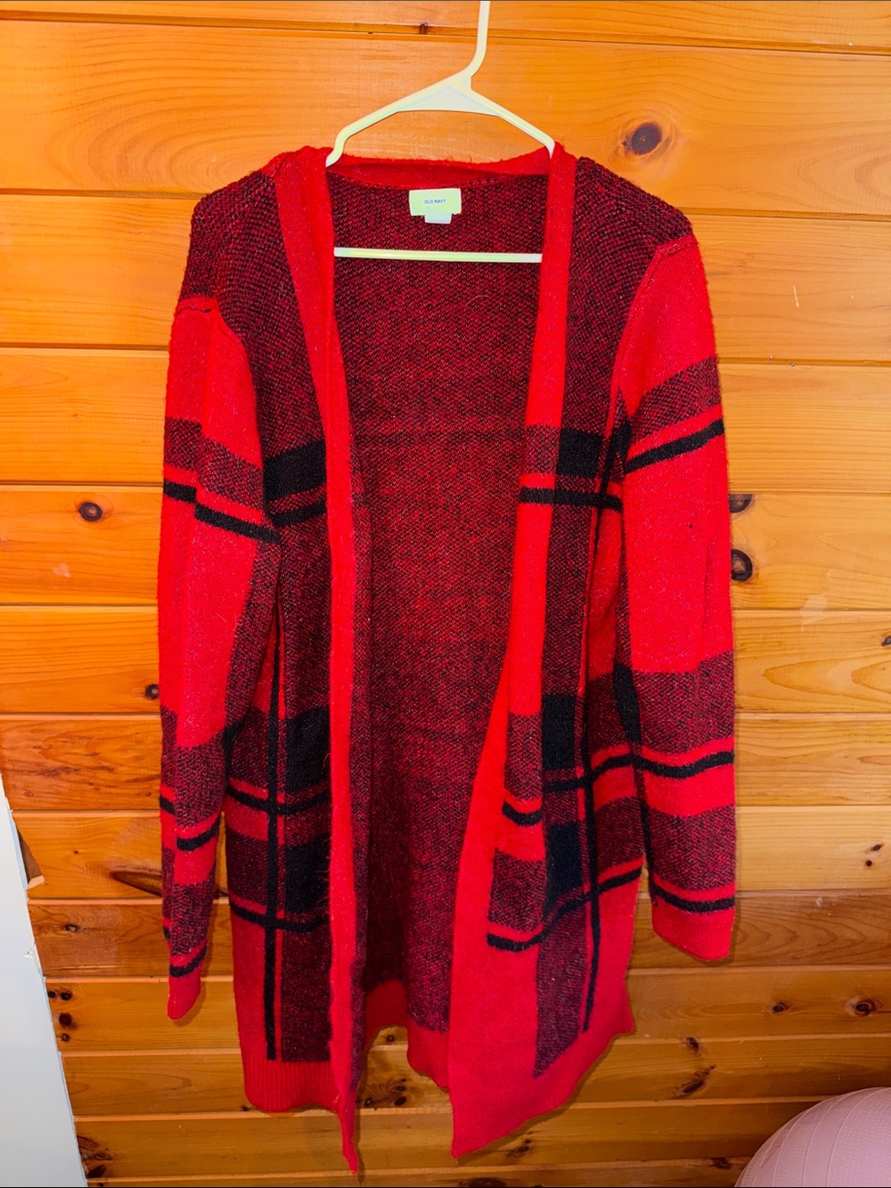 Old Navy Red and Black Plaid Open-Front Women's Cardigan